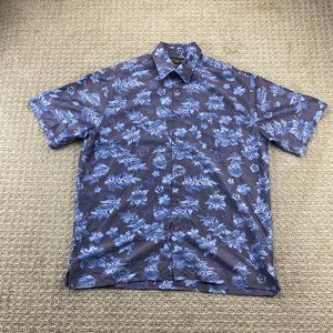 Gotcha Floral Shirt Men Large L Blue Button Down Short Sleeve Hawaiian Beach